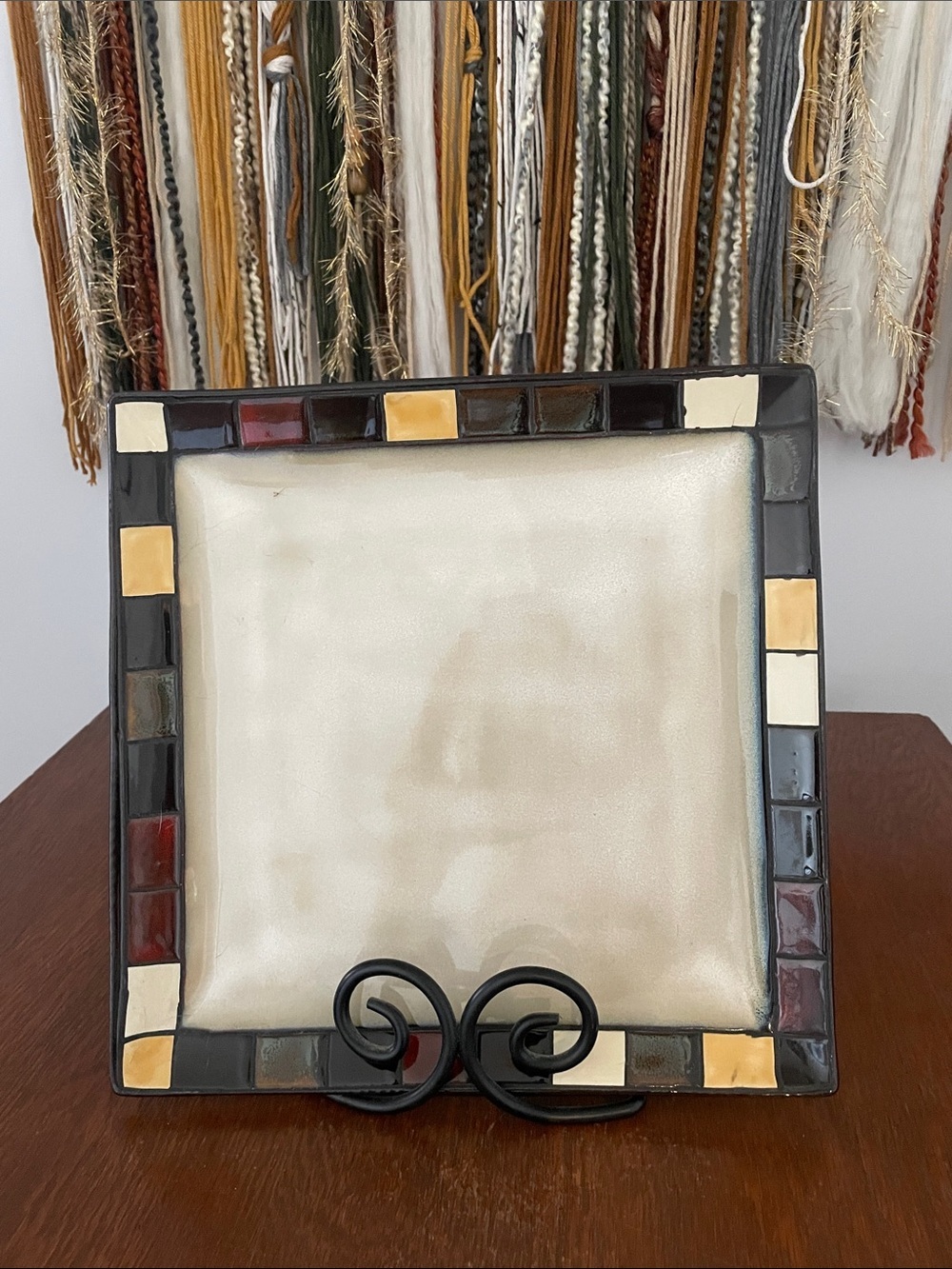 Square Ceramic serving - decorative Plate with Mosaic Border